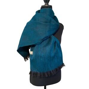 Shupaca Alpaca Blend Scarf Teal Black Ombre Fringe Fair Trade Ecuador